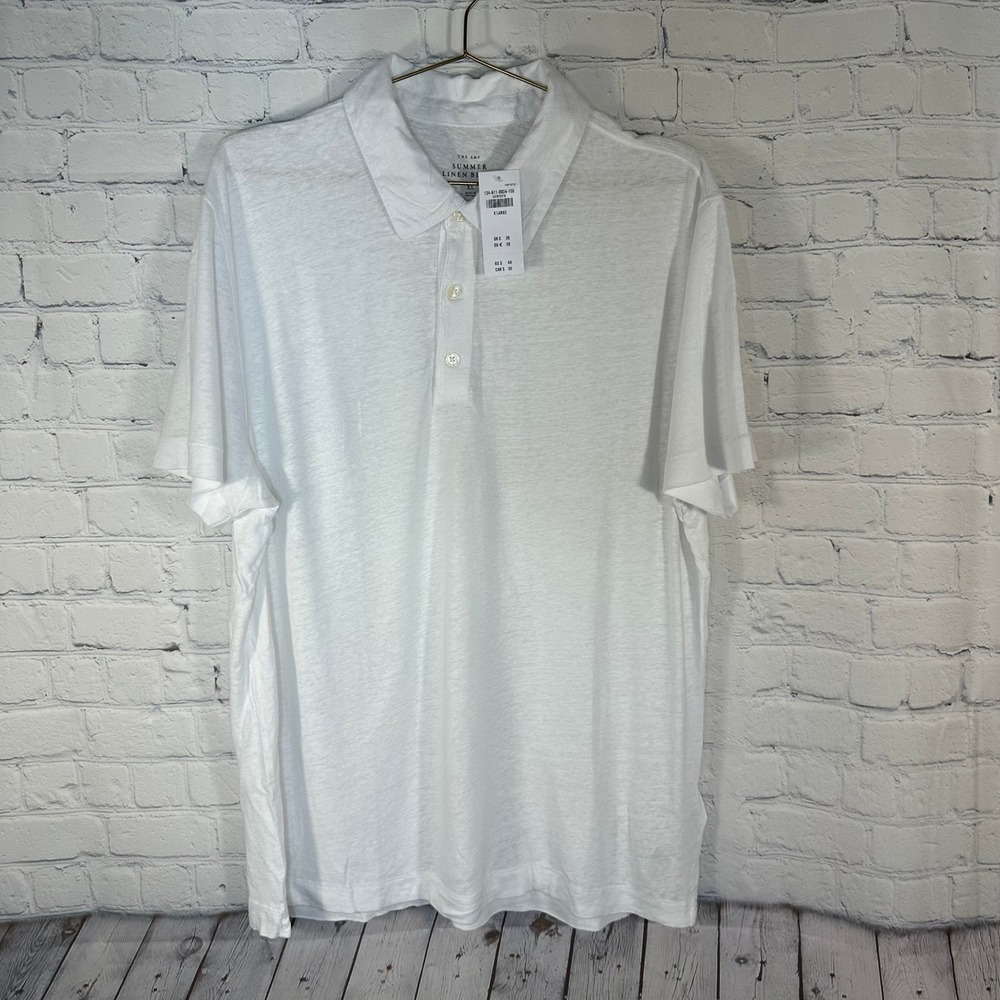 NEW Abercrombie & Fitch Mens Summer Linen Blend Polo Shirt White XL NWT